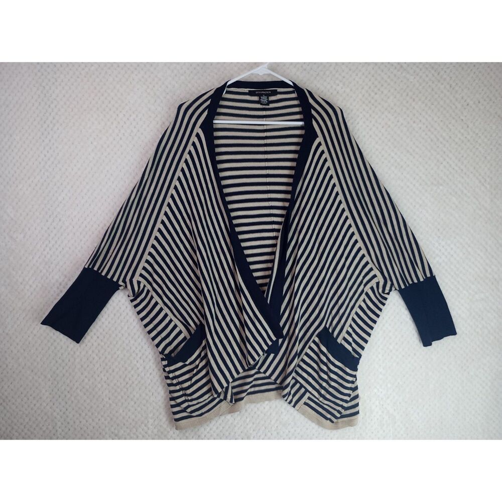 89th & Madison Women's XL Navy Cream Striped Cardigan Duster